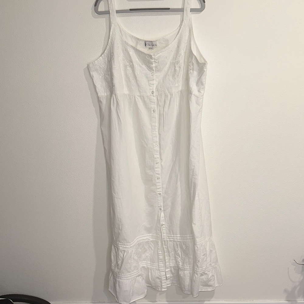 The 1 for U Floral Embroidered White Button-Down Maxi Dress 100% Cotton Sz XXXL